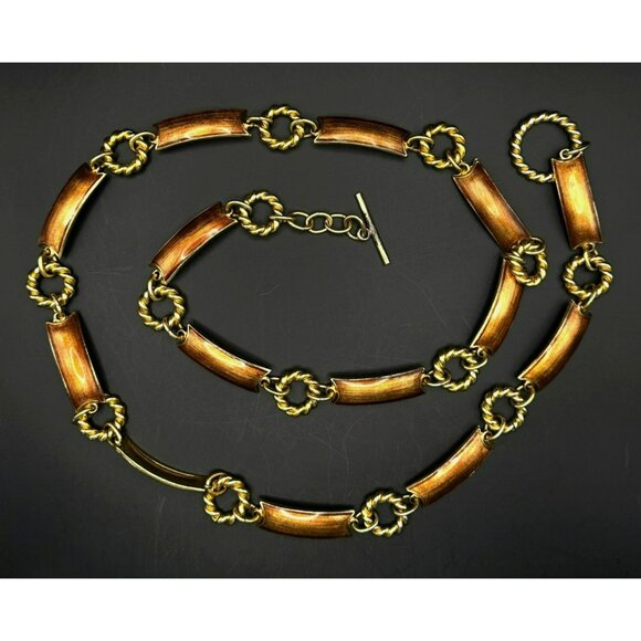 Vintage 1970\'s Gucci Chain Link Belt Bronze Enamel Goldtone Rare main image 8